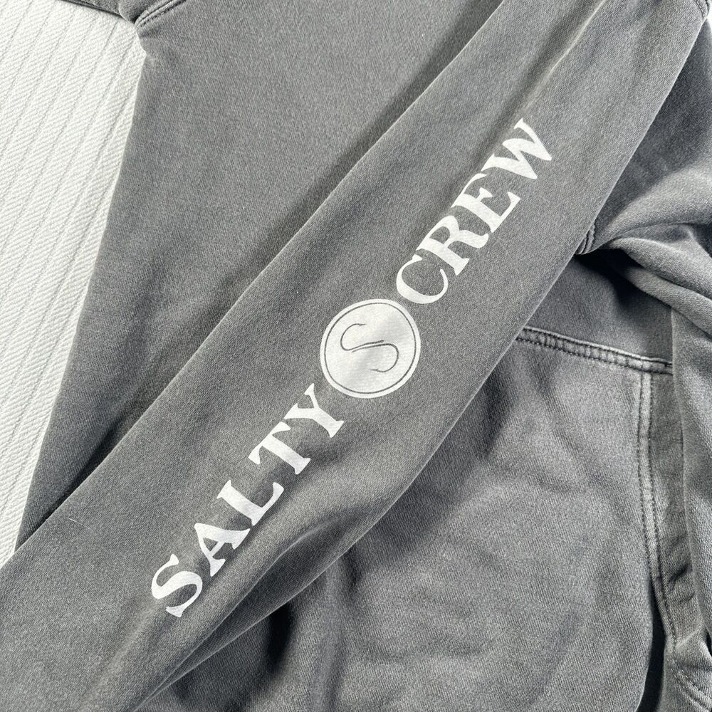 Salty Crew Hoodie Mens Small Gray Pullover Graphic Fishing Surf Sweatshirt - Picture 15 of 16